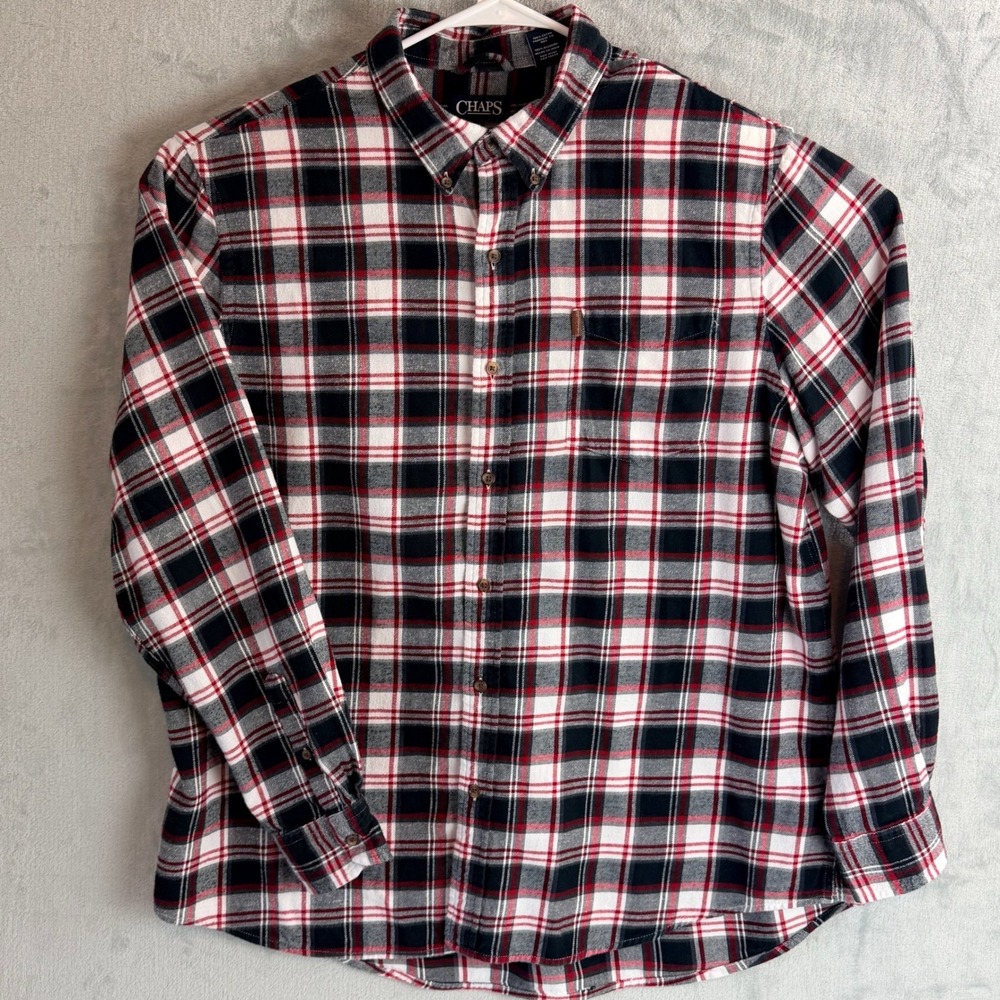 Chaps Performance Mens Button Down Shirt XXL Red Black White Plaid Flannel